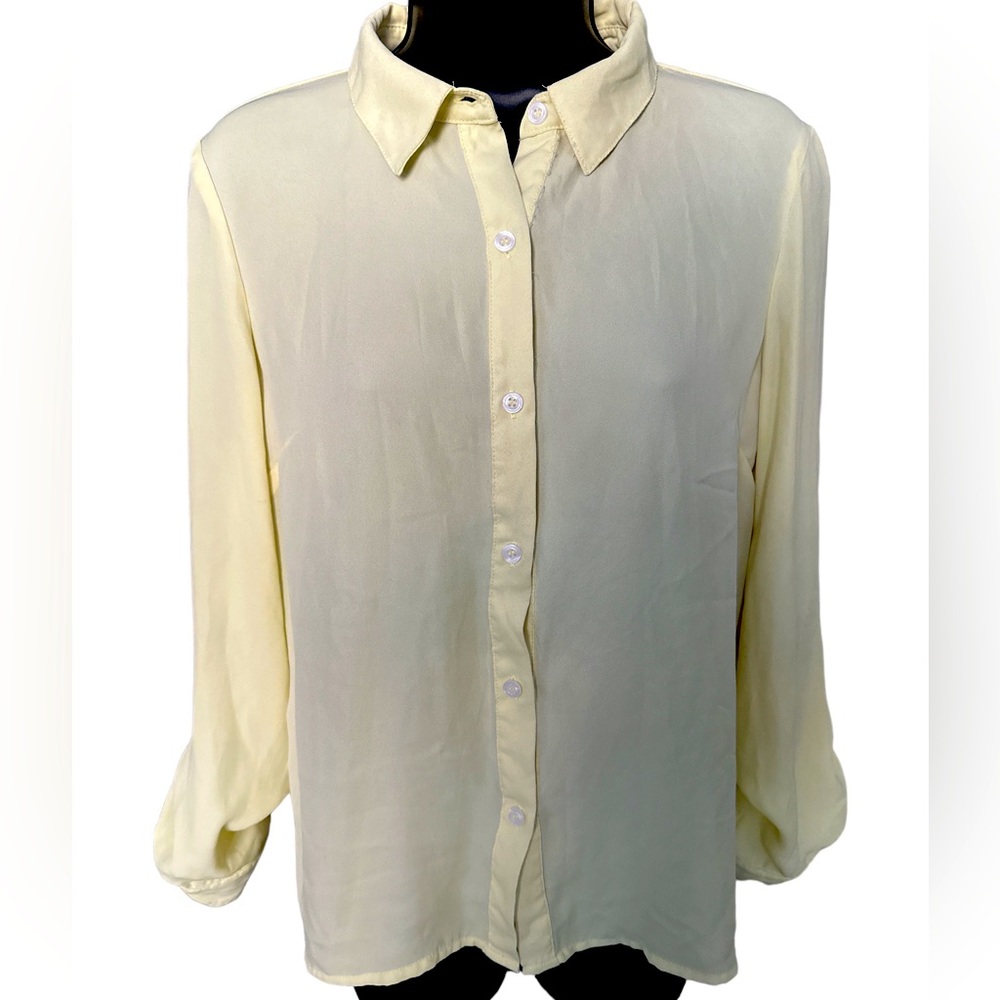 FOREVER 21 Pale Yellow Long-Sleeved Top with Large Keyhole Back & Peplum Detail